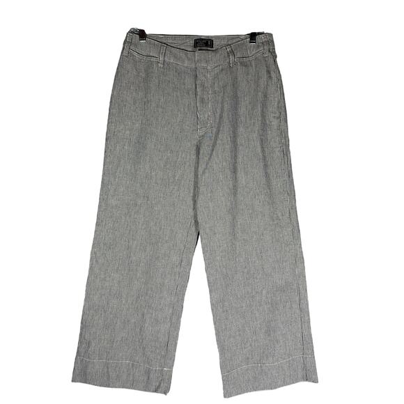 Abercrombie Annie High Rise Wide Leg Crop Striped Sz 10‎ Linen Cotton Railroad - Picture 1 of 11